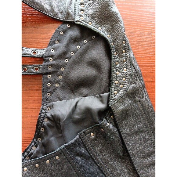 First Classics Leather Biker Chaps Women's Size XL Black Leg Zips Adjustable EUC - Picture 5 of 7